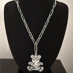 Design, designer inspired, silver tone Bear Pendant Necklace